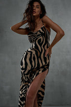 Elegant Printed Slit Backless Maxi Dress image 1