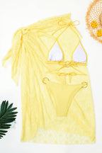 Sexy Solid Lace Cover Up Bikini Set Three Piece Swim Sets image 3