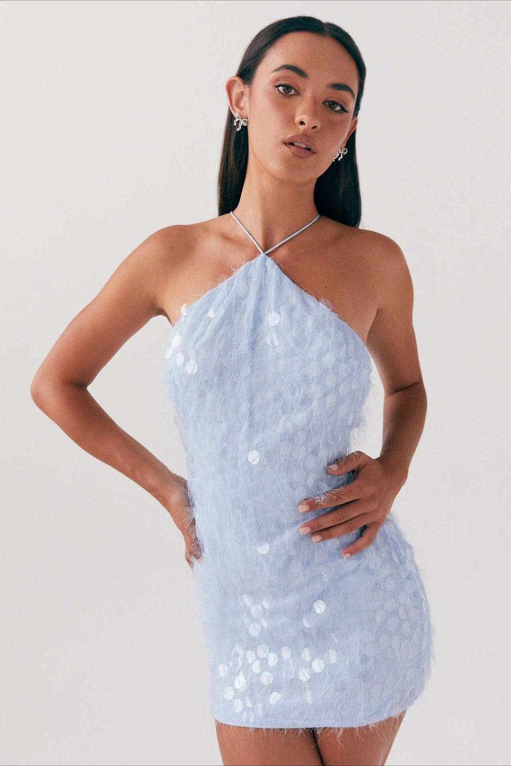 Backless Halter Sequin Lace Up Party Dress image 1