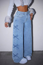 Y2K High Waist Bow Print Jeans image 2