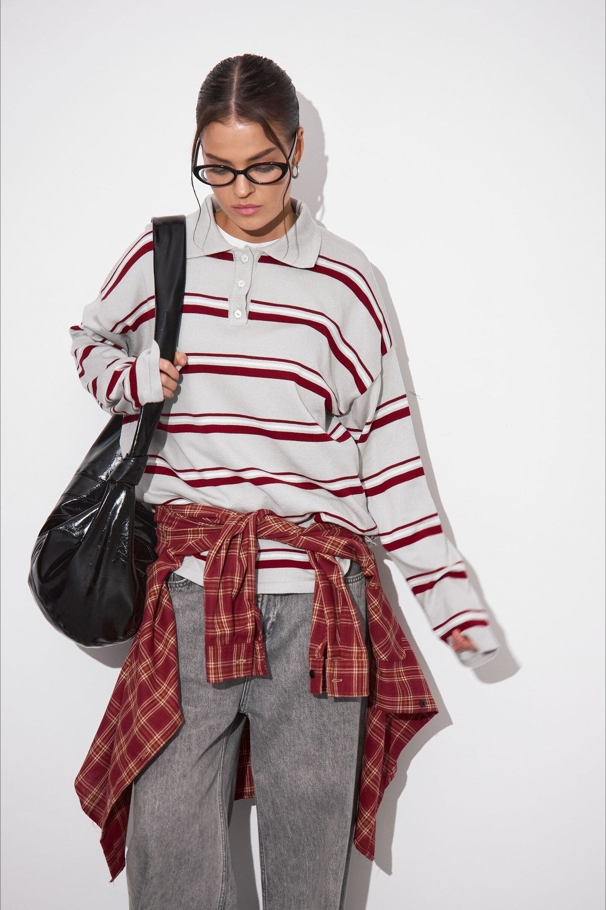 Relaxed Collared Striped Long Sleeve Blouse image 1
