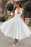 Jacquard Halter V-Neck Party Dress image 2