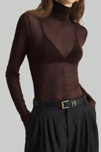 Stand Collar Solid Mesh Slim Fit Long Sleeve Tee image 8