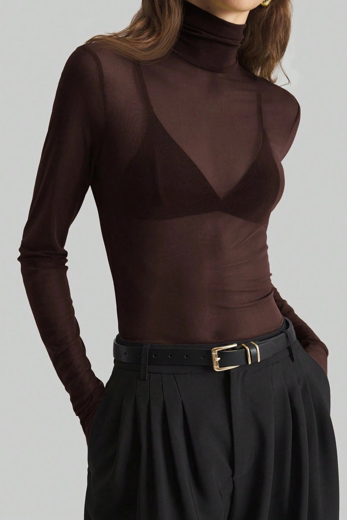 Stand Collar Solid Mesh Slim Fit Long Sleeve Tee image 8
