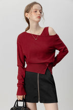 Asymmetric Neckline Elegant Knit Top image 4