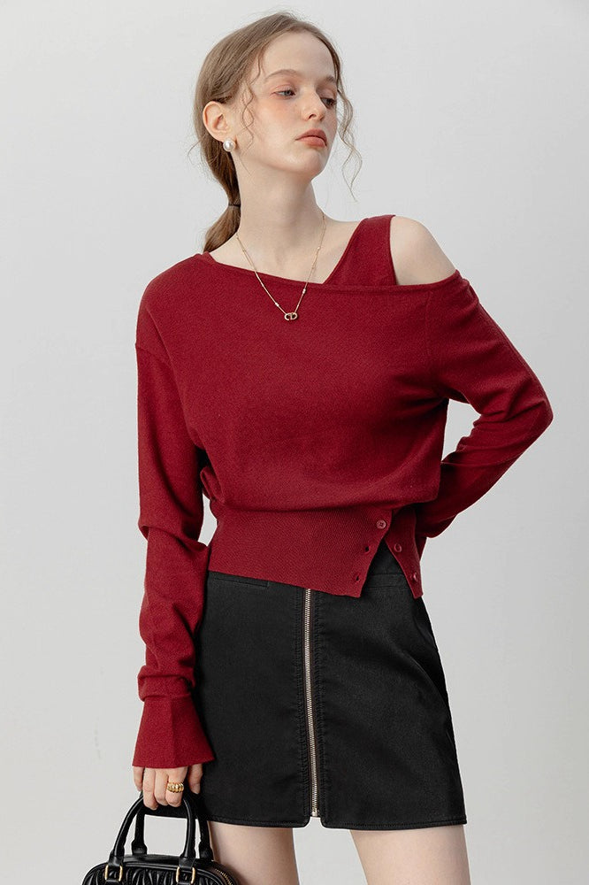 Asymmetric Neckline Elegant Knit Top image 4
