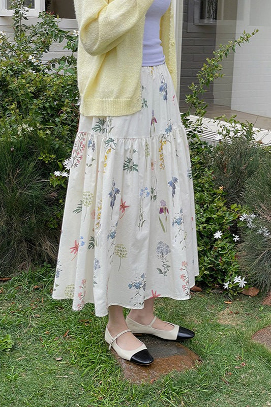 Vintage Floral Pleated A - line Midi Skirt image 2
