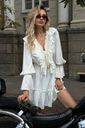 Chiffon V Neck Flared Sleeve Mini Dress image 1