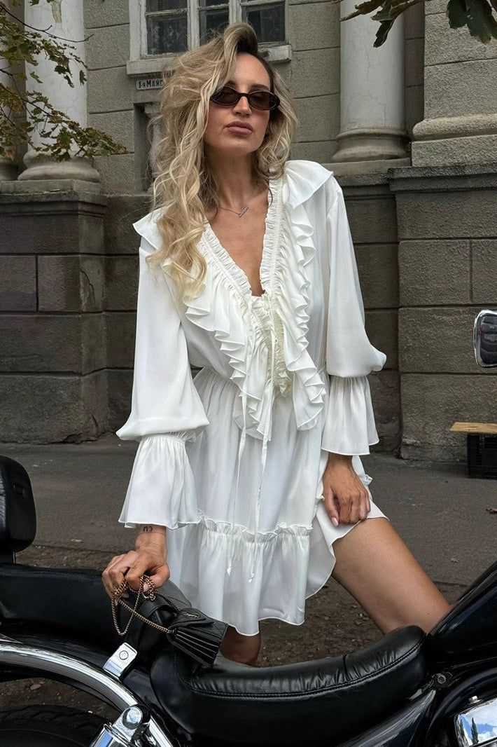 Chiffon V Neck Flared Sleeve Mini Dress image 1