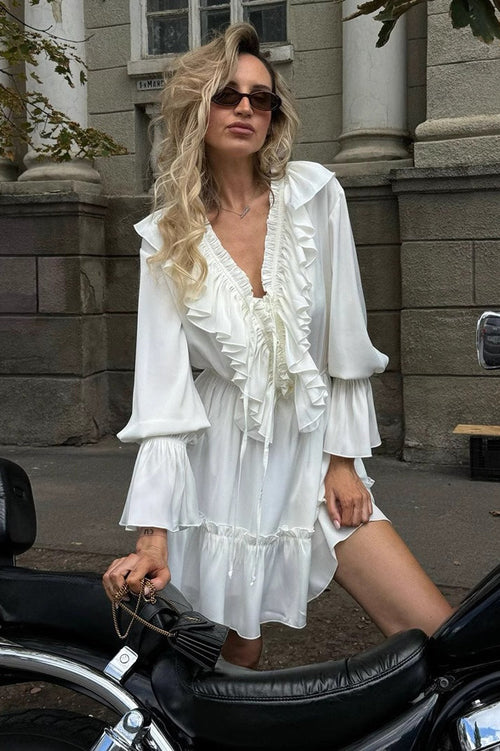 Chiffon V Neck Flared Sleeve Mini Dress image 1