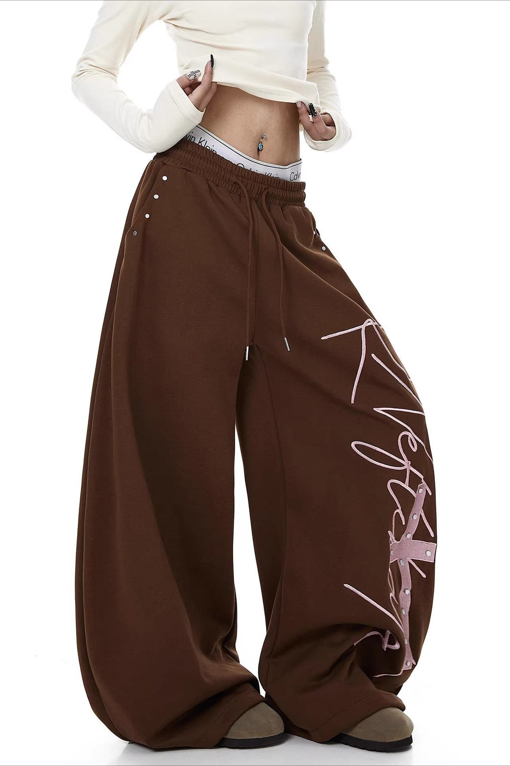 Contrast Print Curved Leg Wide Pants image 2