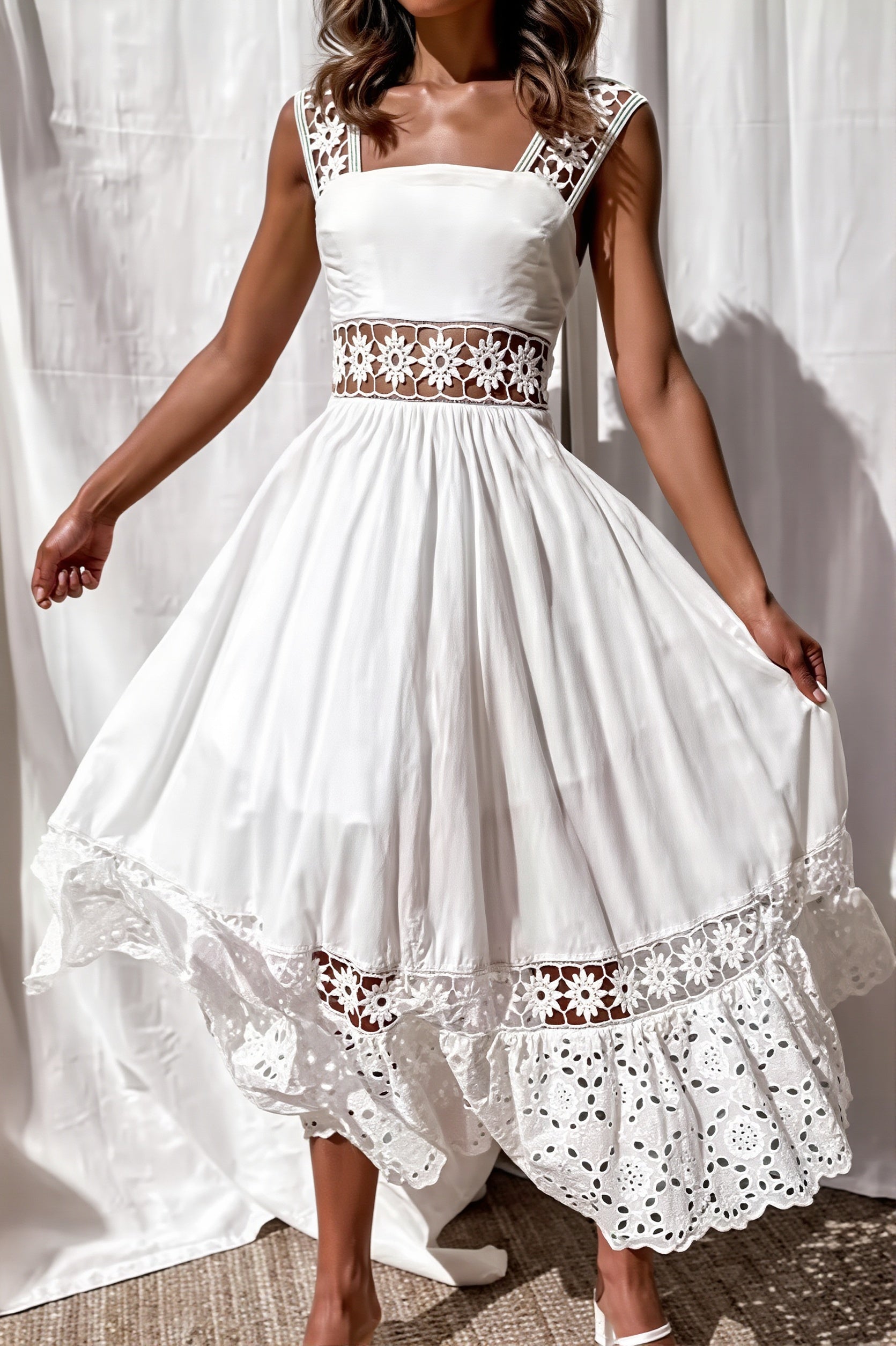 Lace Hollow Swing Long Boho Dress image 1