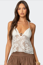 Boho Cutout Sexy V Neck Lace Halter Top image 5