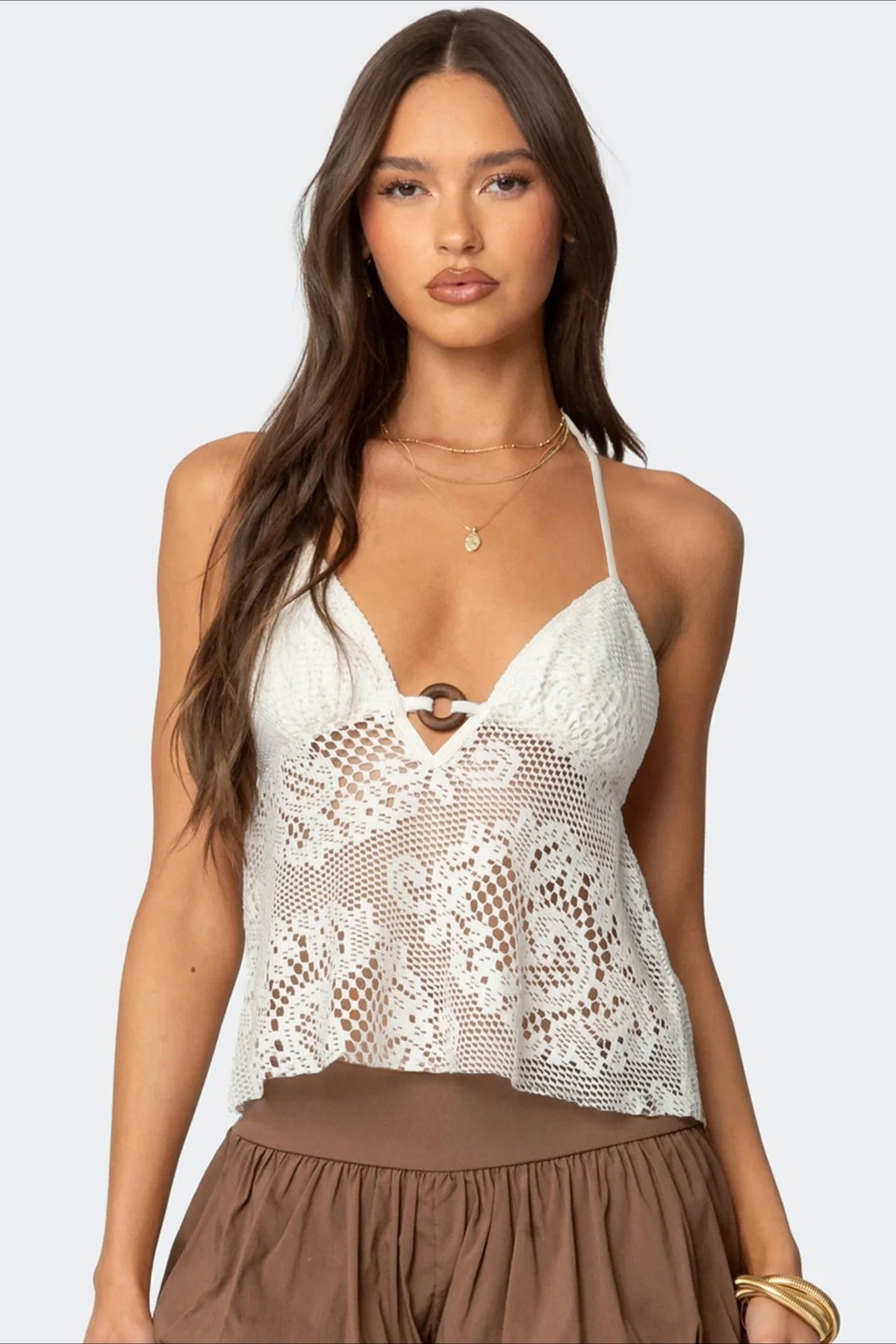 Boho Cutout Sexy V Neck Lace Halter Top image 5