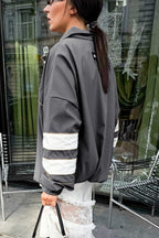 Color Blocking Loose Designer Mandarin Collar Coat image 4