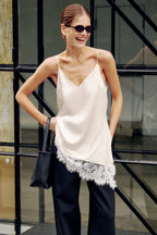 V Neck Lace Trim Patchwork Cami Top image 2