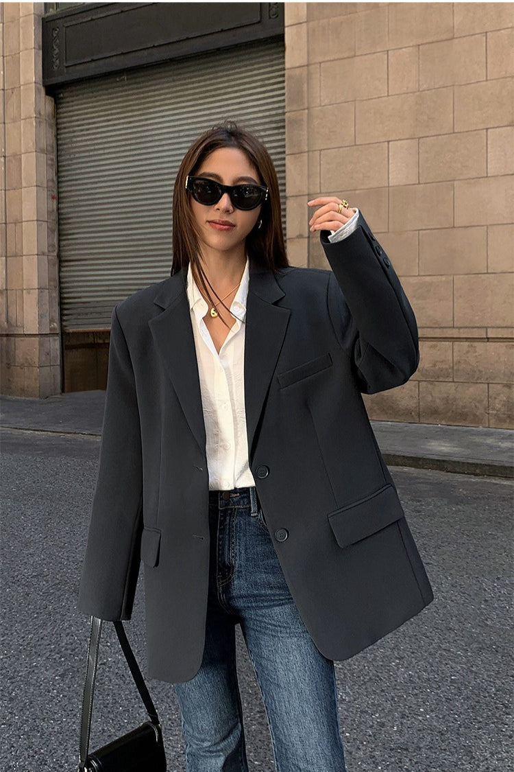 Black Slouchy Retro Style Blazer image 9