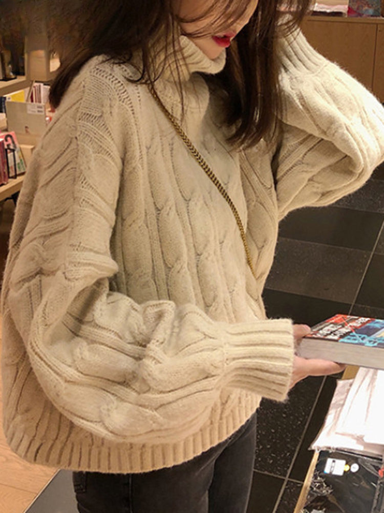 Casual Loose Vintage Solid Color Pullover Sweater image 4