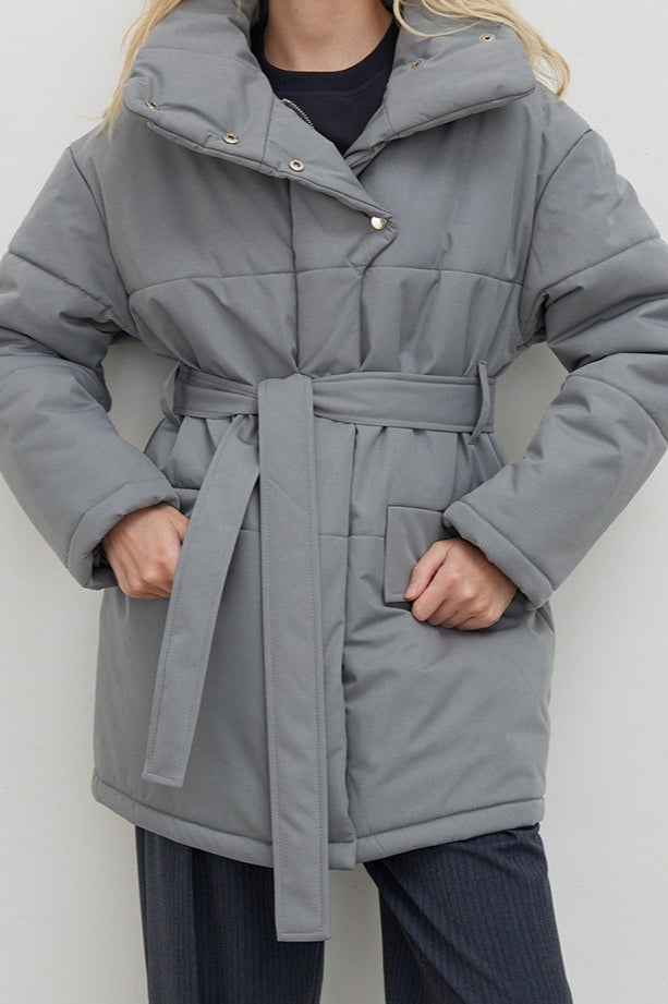 Longline Cotton Tie Waist Puffer Jacket image 4