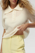 Minimalist Polo Hollow Knit Puff Sleeve Blouse image 1
