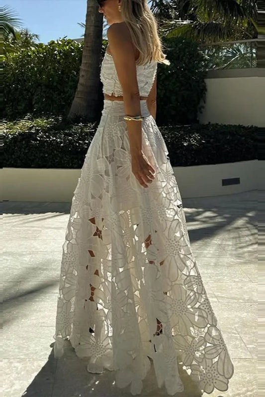 Lace Hollow Out Loose Beach Two Piece Boho Dress image 2