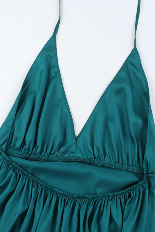 Satin V-Neck Waist-Cinching Split Dress Party Dress image 10