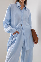 Linen Loose Long Sleeve Pants Two Piece Set image 2