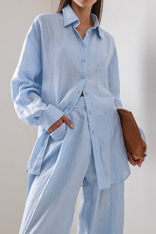 Linen Loose Long Sleeve Pants Two Piece Set image 2