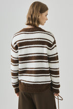 Striped V Neck Loose Long Sleeve Knit Sweater image 9