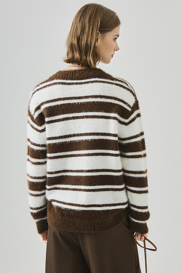 Striped V Neck Loose Long Sleeve Knit Sweater image 9