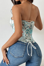 Sexy Color Block Backless Lace Up Boned Corset Blouse image 8