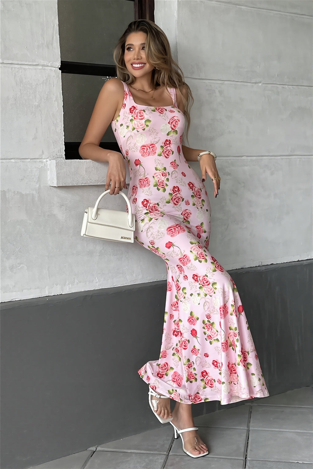 Pink Floral Sweet Girly Cami Maxi Dress image 1