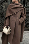 Scarf Collar Longline Woolen Elegant Solid Overcoat image 1