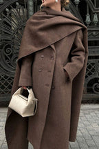 Scarf Collar Longline Woolen Elegant Solid Overcoat image 1