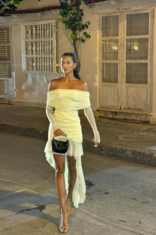 Fall New Slim-Fit Pleated Off-Shoulder Party Dress image 6