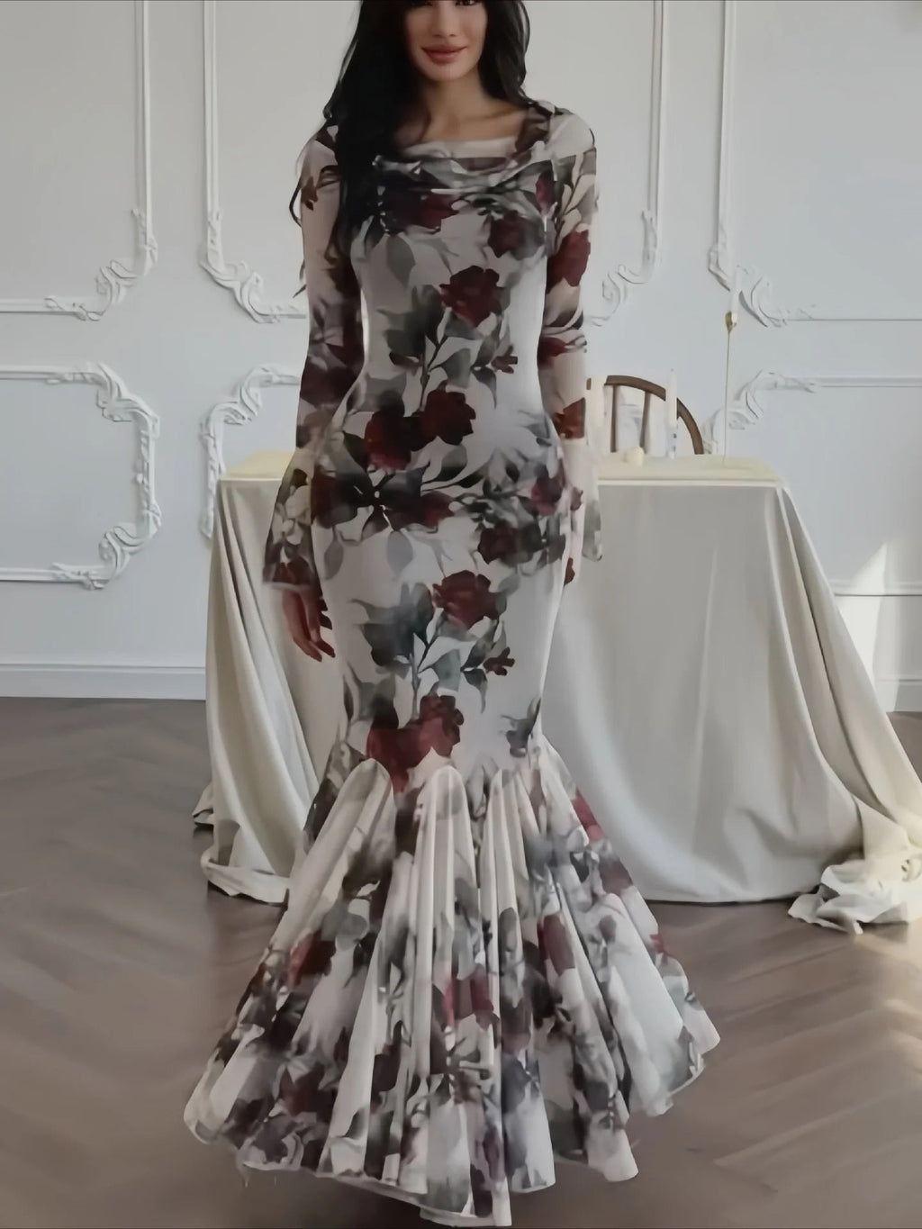 Floral Print Long Sleeve Romantic Party Dress image 3