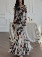 Floral Print Long Sleeve Romantic Party Dress image 3