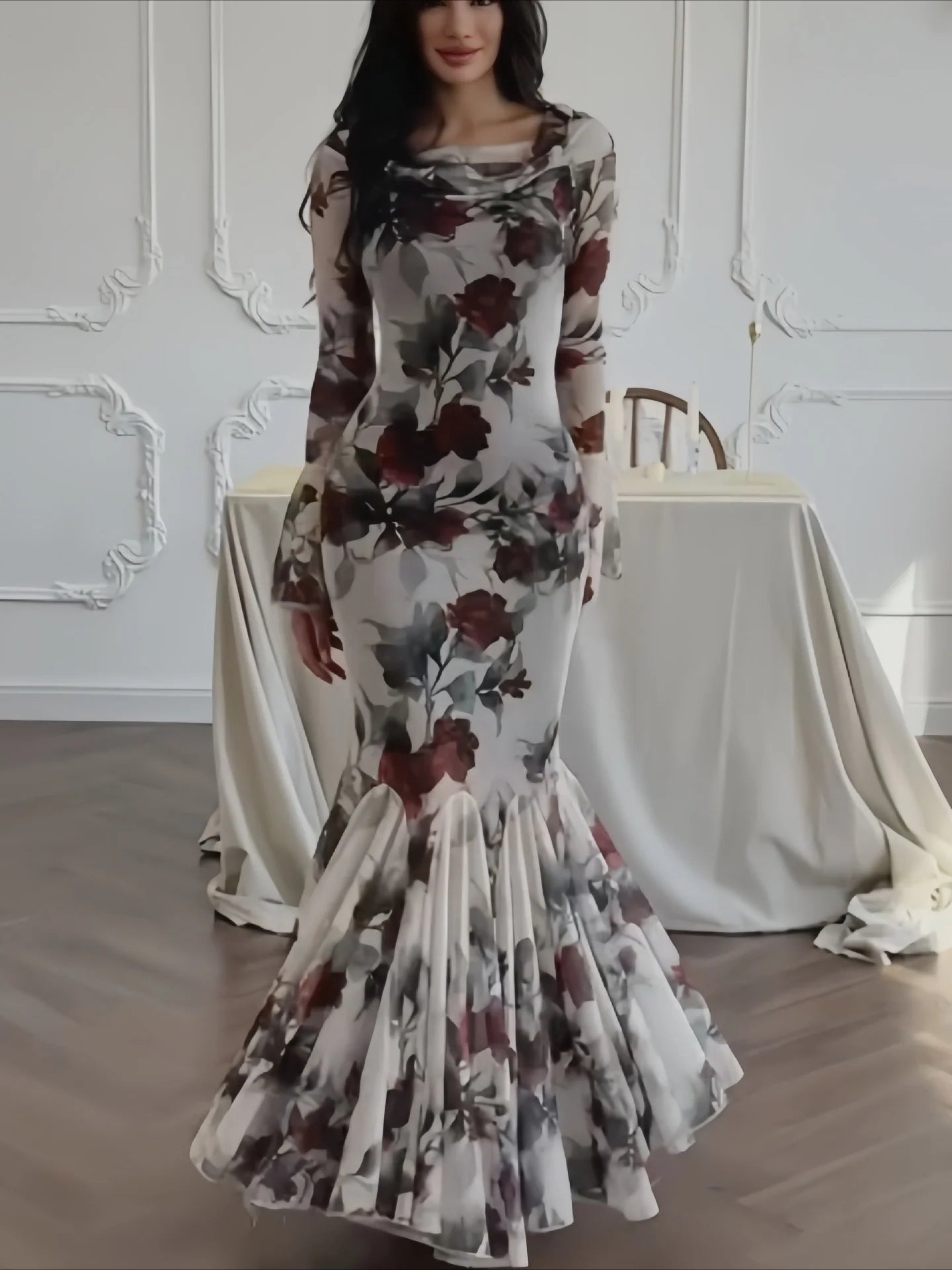 Floral Print Long Sleeve Romantic Party Dress image 3