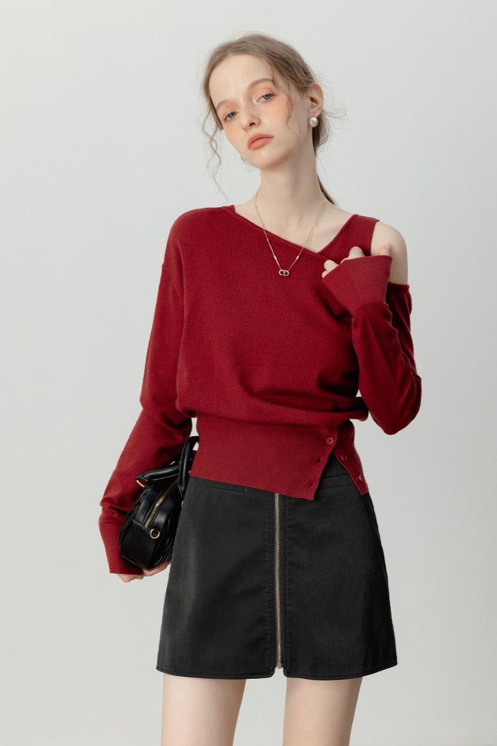 Asymmetric Neckline Elegant Knit Top image 6