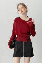 Asymmetric Neckline Elegant Knit Top image 6