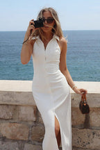 Simple Slit Lapel Sleeveless Midi Dress image 3