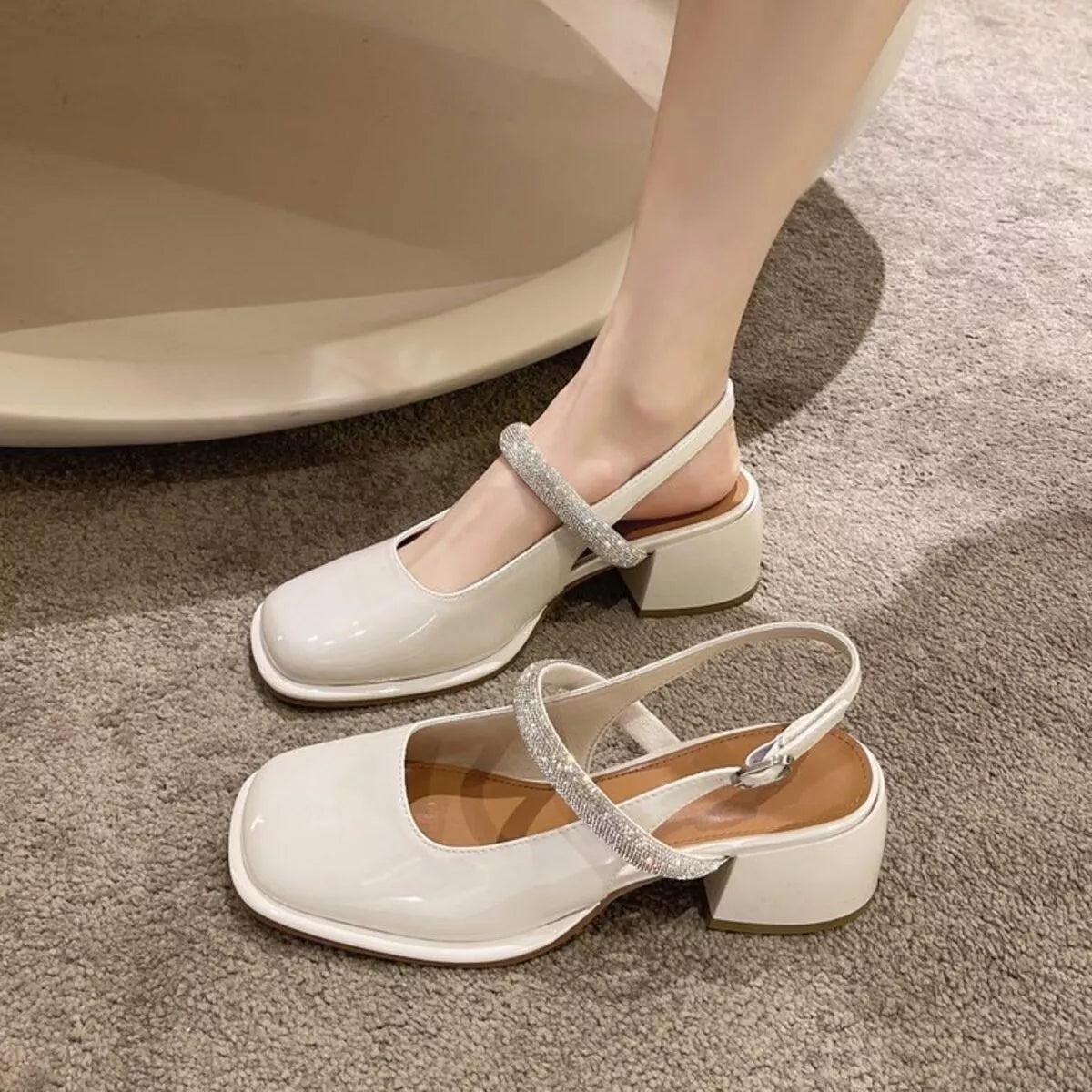 Celeste Block Heel Sandals detail view styled for Avrienne