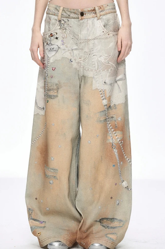 Tie Dye Baggy Wide Leg Denim Jeans image 1