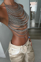 Stylish Metal Chain Halter Backless Cutout Cami Top image 1