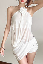 Solid Loose Flowy Halter Backless Blouse image 2
