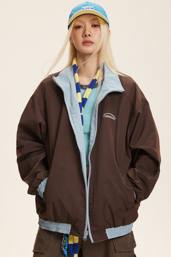 Reversible Stand Collar Colorblock Jacket image 2