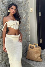Hollow Out Cropped Knit Beach Maxi Dress image 1