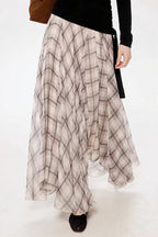 Gentle Style Draped Slim Plaid Maxi Skirt image 4