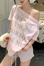 Letter Print Pink Off‑Shoulder T‑shirt image 4