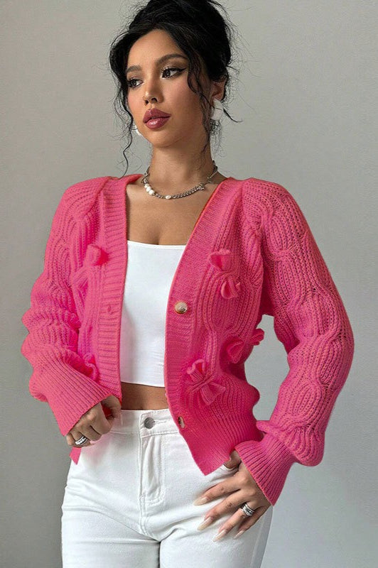 Solid Long-Sleeve Bow-Knot Knit Cardigan image 3